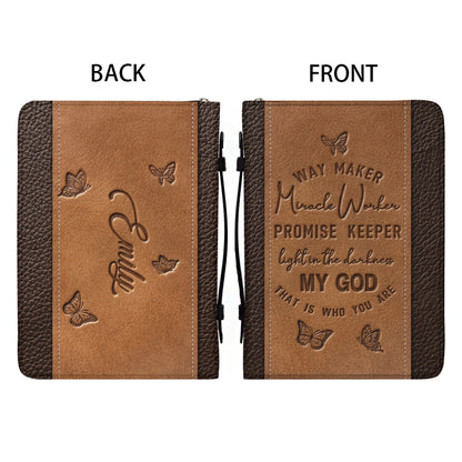 Christianart Bible Cover, Vintage Leather-Look Bible Cover with 'Way Maker' Lyrics Embossed.CABBBCV01020324.