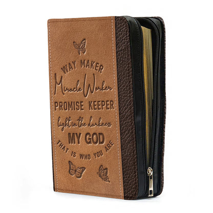 Christianart Bible Cover, Vintage Leather-Look Bible Cover with 'Way Maker' Lyrics Embossed.CABBBCV01020324.