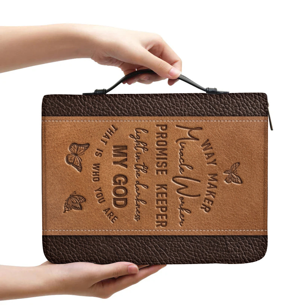 Christianart Bible Cover, Vintage Leather-Look Bible Cover with 'Way Maker' Lyrics Embossed.CABBBCV01020324.