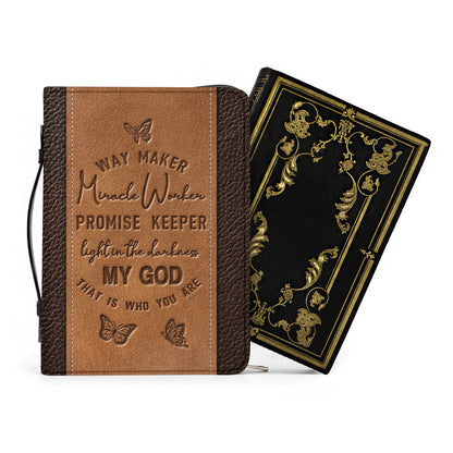 Christianart Bible Cover, Vintage Leather-Look Bible Cover with 'Way Maker' Lyrics Embossed.CABBBCV01020324.