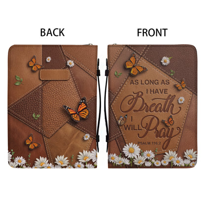 Inspirational Leather Bible Cover with Butterfly and Daisy Design - "Breath and Prayer" Verse - CHRISTIANARTBAG, CABBBCV01030324.