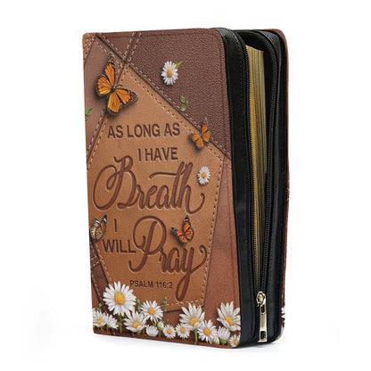 Inspirational Leather Bible Cover with Butterfly and Daisy Design - "Breath and Prayer" Verse - CHRISTIANARTBAG, CABBBCV01030324.