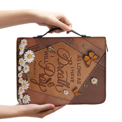 Inspirational Leather Bible Cover with Butterfly and Daisy Design - "Breath and Prayer" Verse - CHRISTIANARTBAG, CABBBCV01030324.