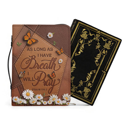 Inspirational Leather Bible Cover with Butterfly and Daisy Design - "Breath and Prayer" Verse - CHRISTIANARTBAG, CABBBCV01030324.