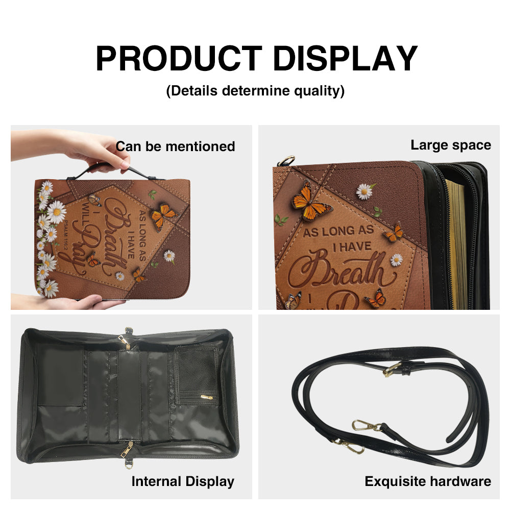 Inspirational Leather Bible Cover with Butterfly and Daisy Design - "Breath and Prayer" Verse - CHRISTIANARTBAG, CABBBCV01030324.