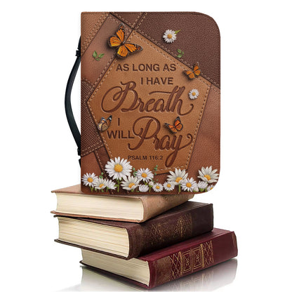 Inspirational Leather Bible Cover with Butterfly and Daisy Design - "Breath and Prayer" Verse - CHRISTIANARTBAG, CABBBCV01030324.