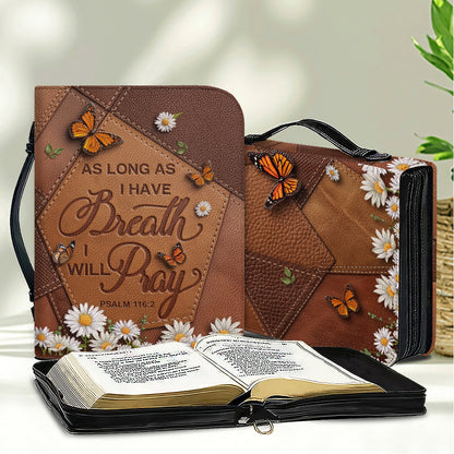 Inspirational Leather Bible Cover with Butterfly and Daisy Design - "Breath and Prayer" Verse - CHRISTIANARTBAG, CABBBCV01030324.