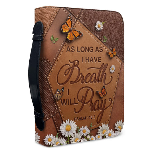 Inspirational Leather Bible Cover with Butterfly and Daisy Design - "Breath and Prayer" Verse - CHRISTIANARTBAG, CABBBCV01030324.