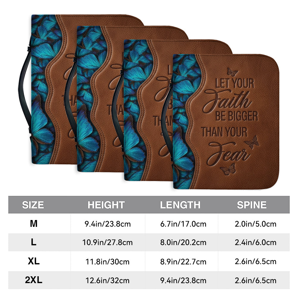 Personalized Leather Bible Cover with Handle - "Let Your Faith Be Bigger Than Your Fear" Blue Butterfly Christian Gifts for Women - CHRISTIANARTBAG