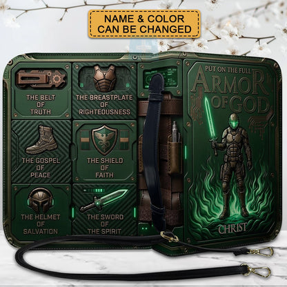 Personalized Bible Cover Armor of God | Custom Name Leather Bible Case with Handle | Christian Gift for Men Women | CHRISTIANARTBAG BLACK02060926