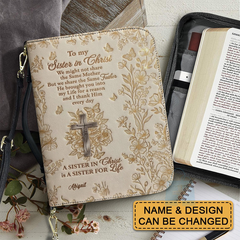 Personalized "Sister in Christ" Bible Cover with Strap - CHRISTIANARTBAG Vintage Floral & Butterfly Design CAB01071426