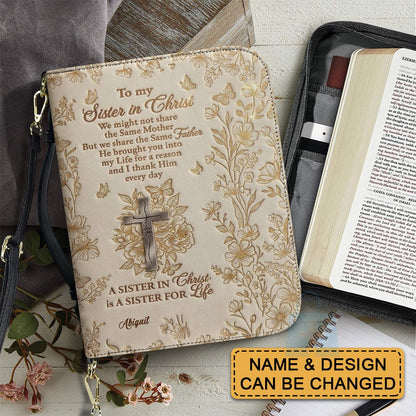 Personalized "Sister in Christ" Bible Cover with Strap - CHRISTIANARTBAG Vintage Floral & Butterfly Design CAB01071426