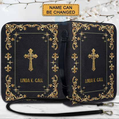 CHRISTIANARTBAG Personalized Bible Cover - Custom Engraved Gold Floral Leather Case with Cross & Handle