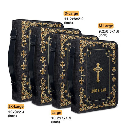 CHRISTIANARTBAG Personalized Bible Cover - Custom Engraved Gold Floral Leather Case with Cross & Handle