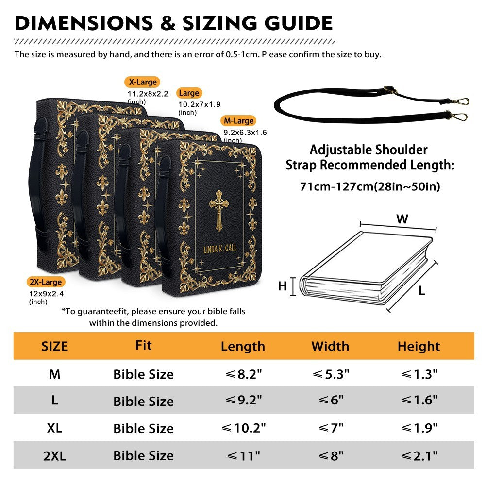 CHRISTIANARTBAG Personalized Bible Cover - Custom Engraved Gold Floral Leather Case with Cross & Handle