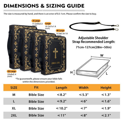 CHRISTIANARTBAG Personalized Bible Cover - Custom Engraved Gold Floral Leather Case with Cross & Handle