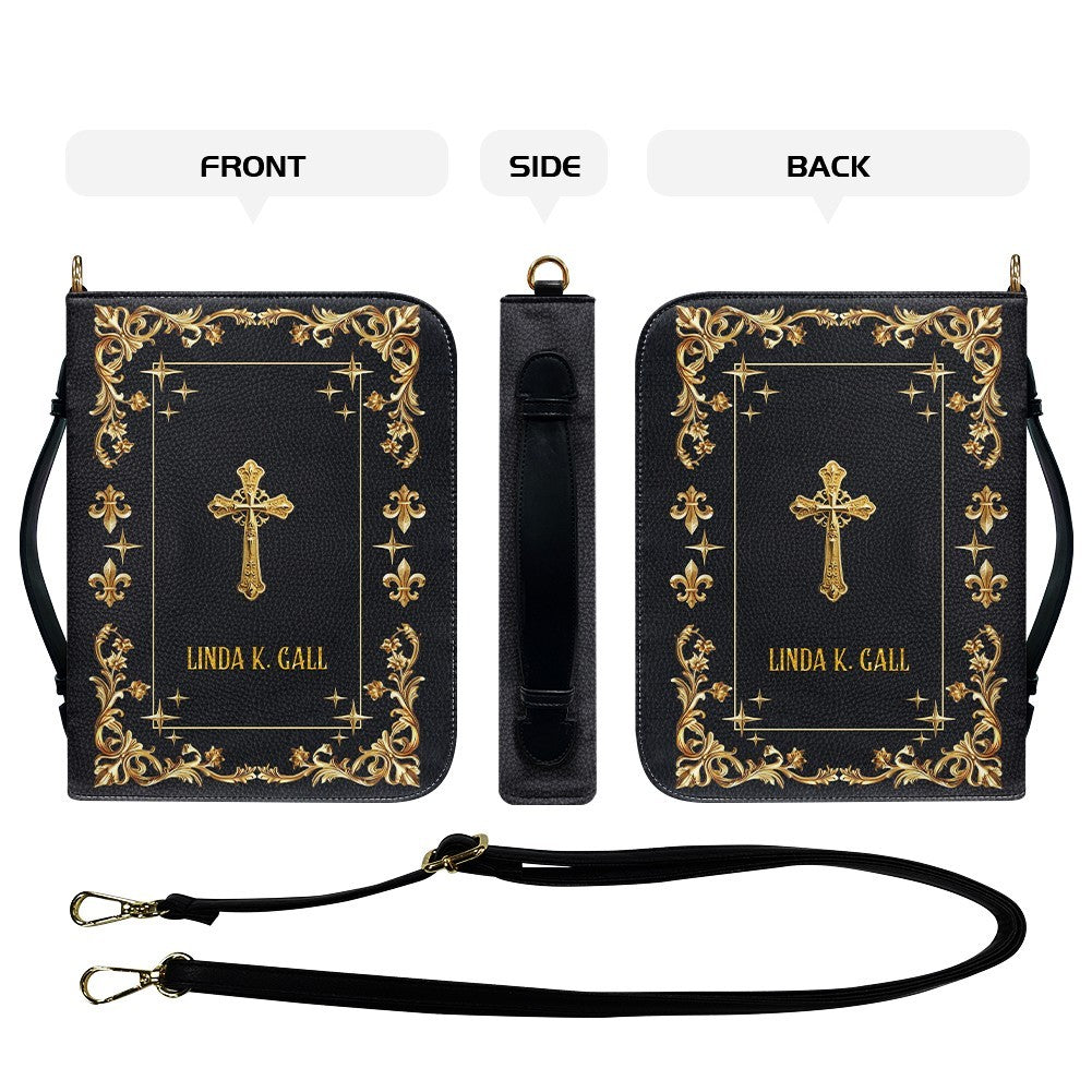CHRISTIANARTBAG Personalized Bible Cover - Custom Engraved Gold Floral Leather Case with Cross & Handle