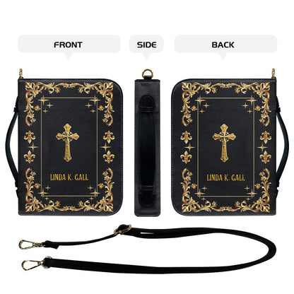 CHRISTIANARTBAG Personalized Bible Cover - Custom Engraved Gold Floral Leather Case with Cross & Handle