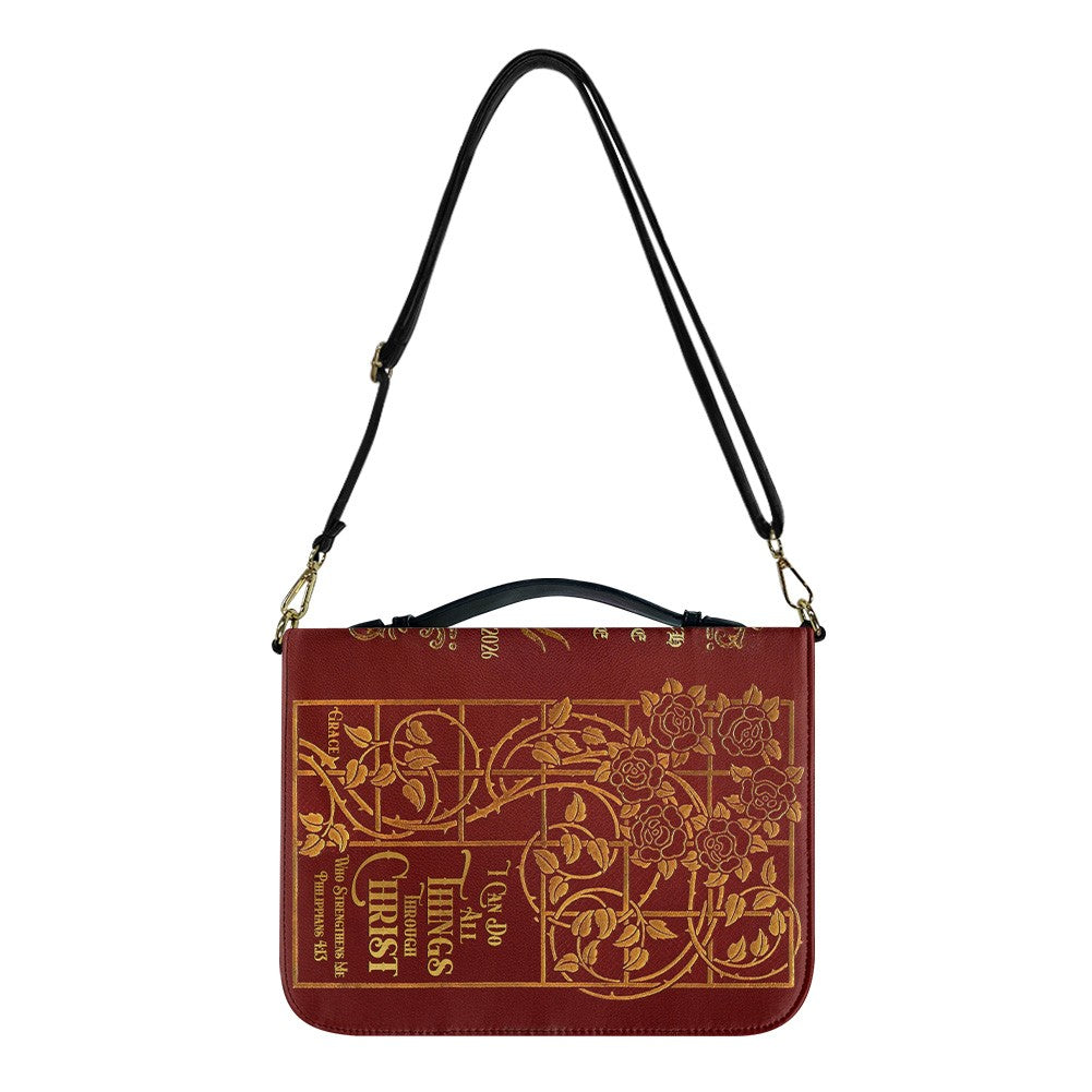 Personalized Bible Cover with Name – Christian Floral Leather Bible Case, Philippians 4:13 | CHRISTIANARTBAG CAB013126