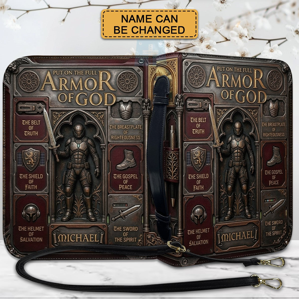 Armor of God Personalized Bible Cover for Men | CHRISTIANARTBAG Custom Leather Bible Case CAB02070226