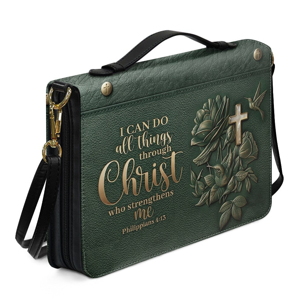 Personalized Bible Cover Case with Handle & Strap, Custom Name Leather Bible Bag | CHRISTIANARTBAG 01080326