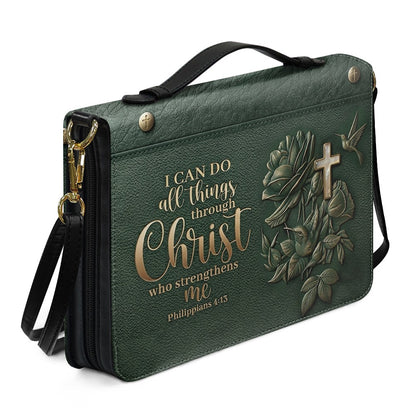 Personalized Bible Cover Case with Handle & Strap, Custom Name Leather Bible Bag | CHRISTIANARTBAG 01080326