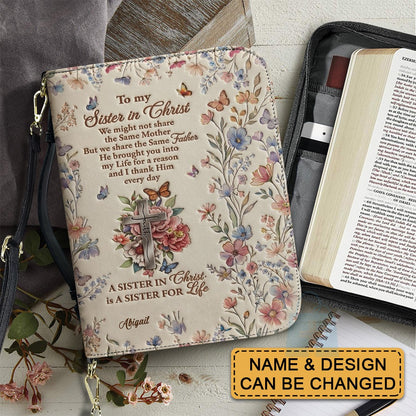 Personalized "Sister in Christ" Bible Cover with Strap - CHRISTIANARTBAG Vintage Floral & Butterfly Design CAB01071426