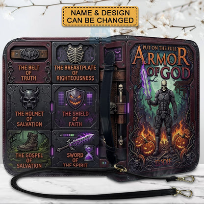 Personalized Armor of God Bible Cover, Custom Name Christian Bible Case, Halloween Pumpkin Gothic Bible Bag, Christian Gift for Him Men | CHRISTIANARTBAG CAB0171326