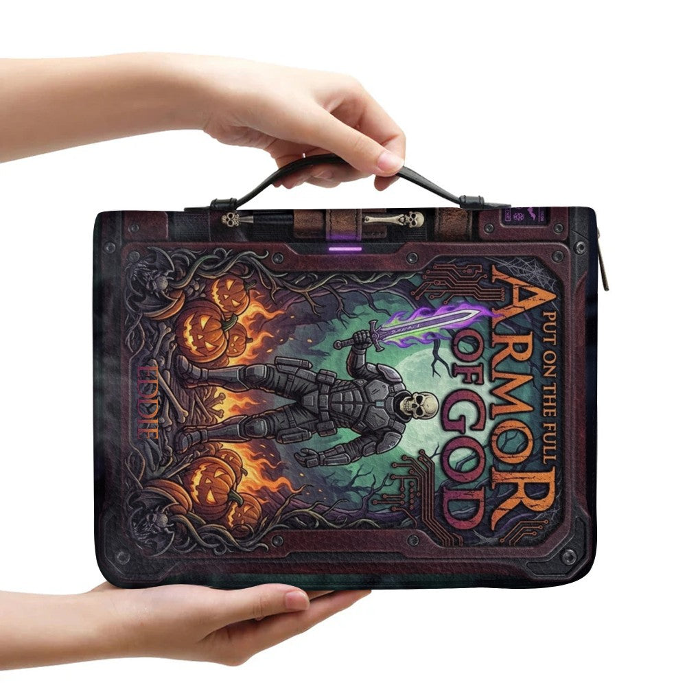 Personalized Armor of God Bible Cover, Custom Name Christian Bible Case, Halloween Pumpkin Gothic Bible Bag, Christian Gift for Him Men | CHRISTIANARTBAG CAB0171326