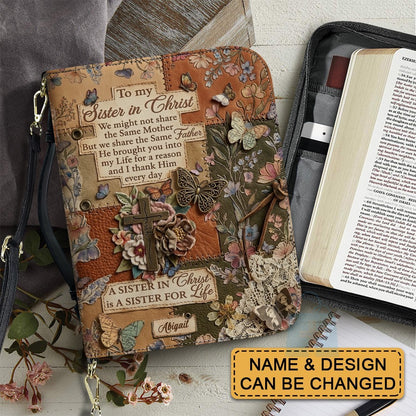 Personalized "Sister in Christ" Bible Cover with Strap - CHRISTIANARTBAG Vintage Floral & Butterfly Design CAB01071426