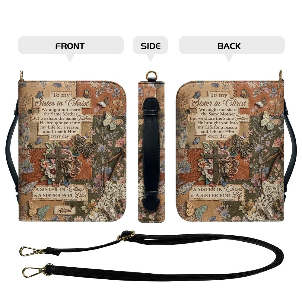 Personalized "Sister in Christ" Bible Cover with Strap - CHRISTIANARTBAG Vintage Floral & Butterfly Design CAB01071426