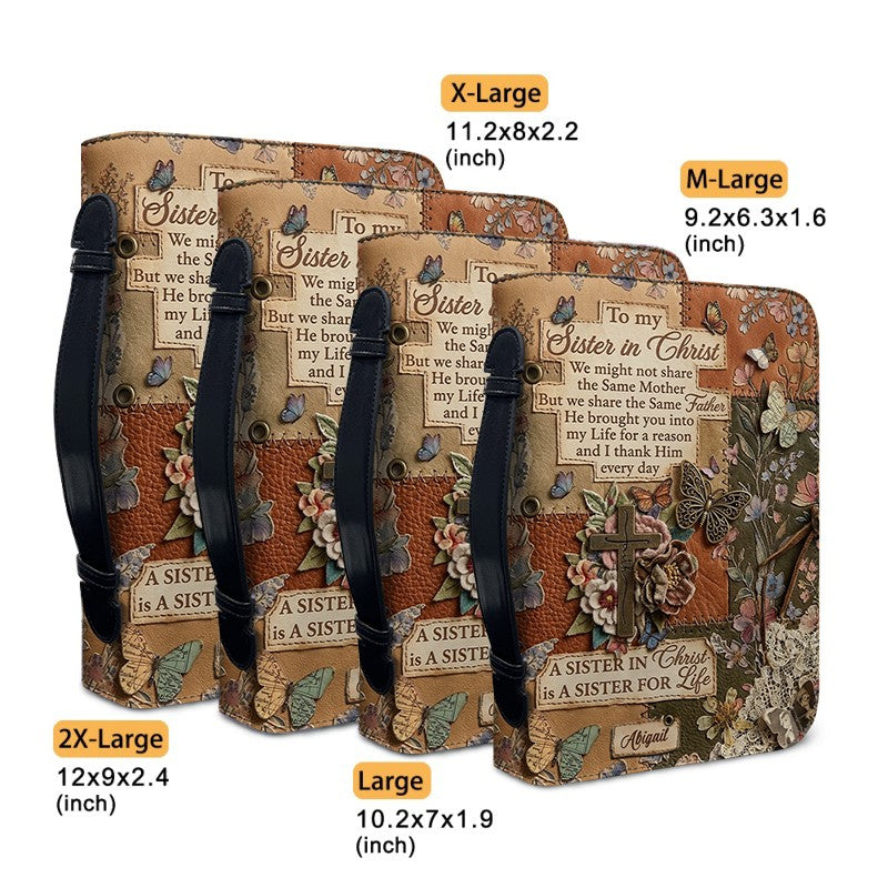 Personalized "Sister in Christ" Bible Cover with Strap - CHRISTIANARTBAG Vintage Floral & Butterfly Design CAB01071426