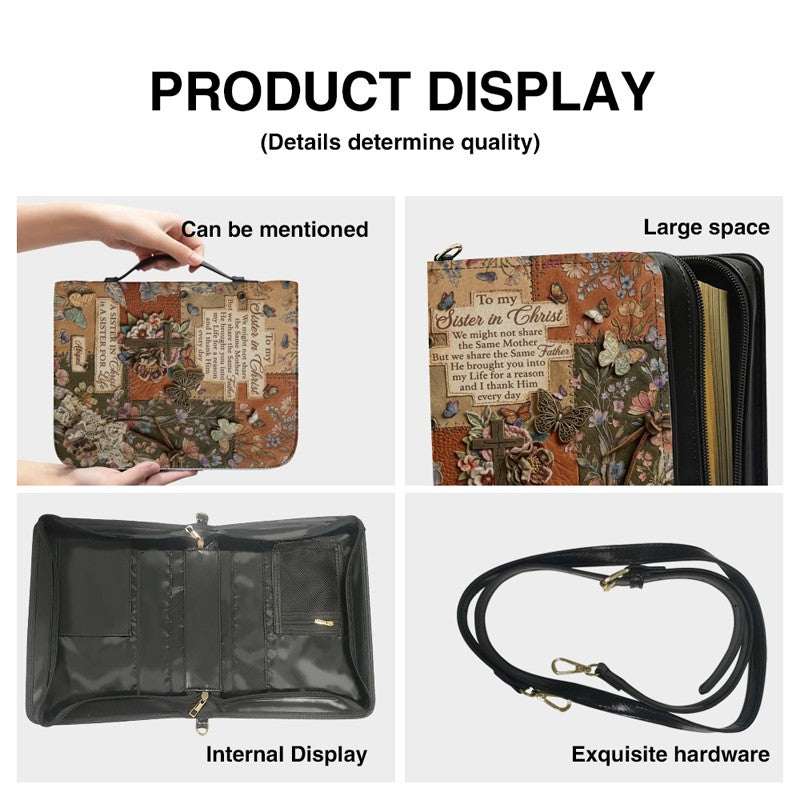 Personalized "Sister in Christ" Bible Cover with Strap - CHRISTIANARTBAG Vintage Floral & Butterfly Design CAB01071426