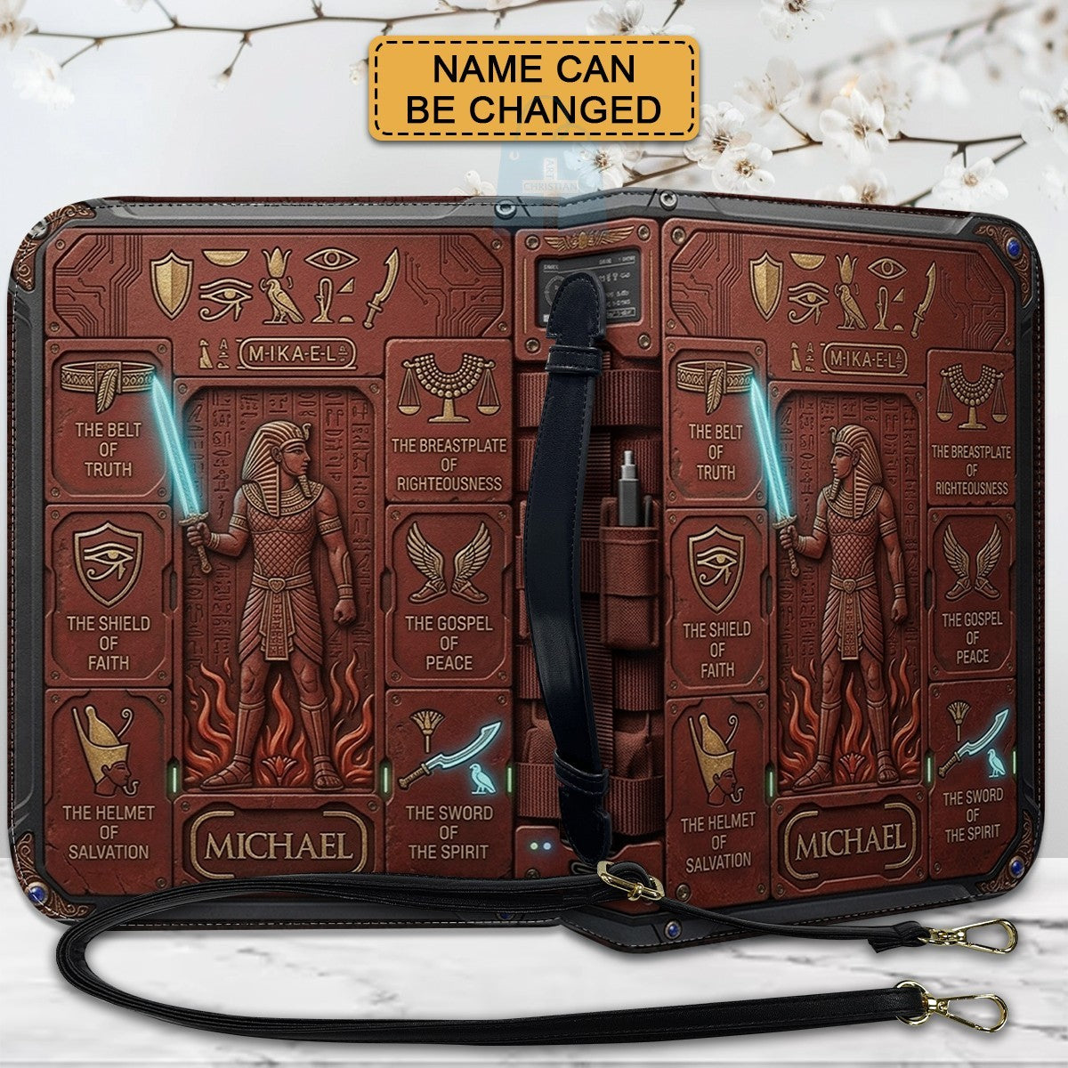 CHRISTIANARTBAG Custom Armor of God Bible Cover | Personalized Men's Egyptian Bible Case with Strap CAB01070226
