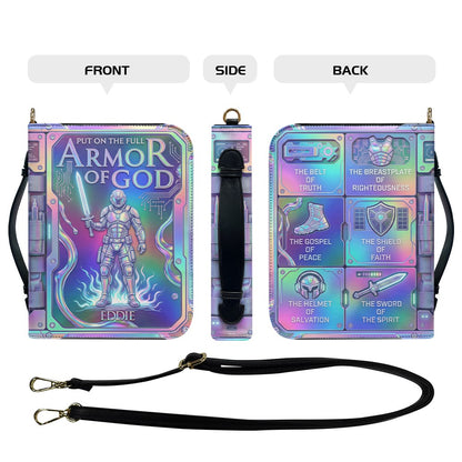 Personalized Armor of God Bible Cover with Name – Custom Holographic Christian Bible Bag with Carrying Handle & Strap | CHRISTIANARTBAG CAB03100626