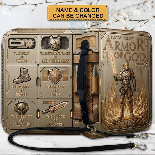 Personalized Bible Cover Armor of God | Custom Name Leather Bible Case with Handle | Christian Gift for Men Women | CHRISTIANARTBAG KHAKI01061026