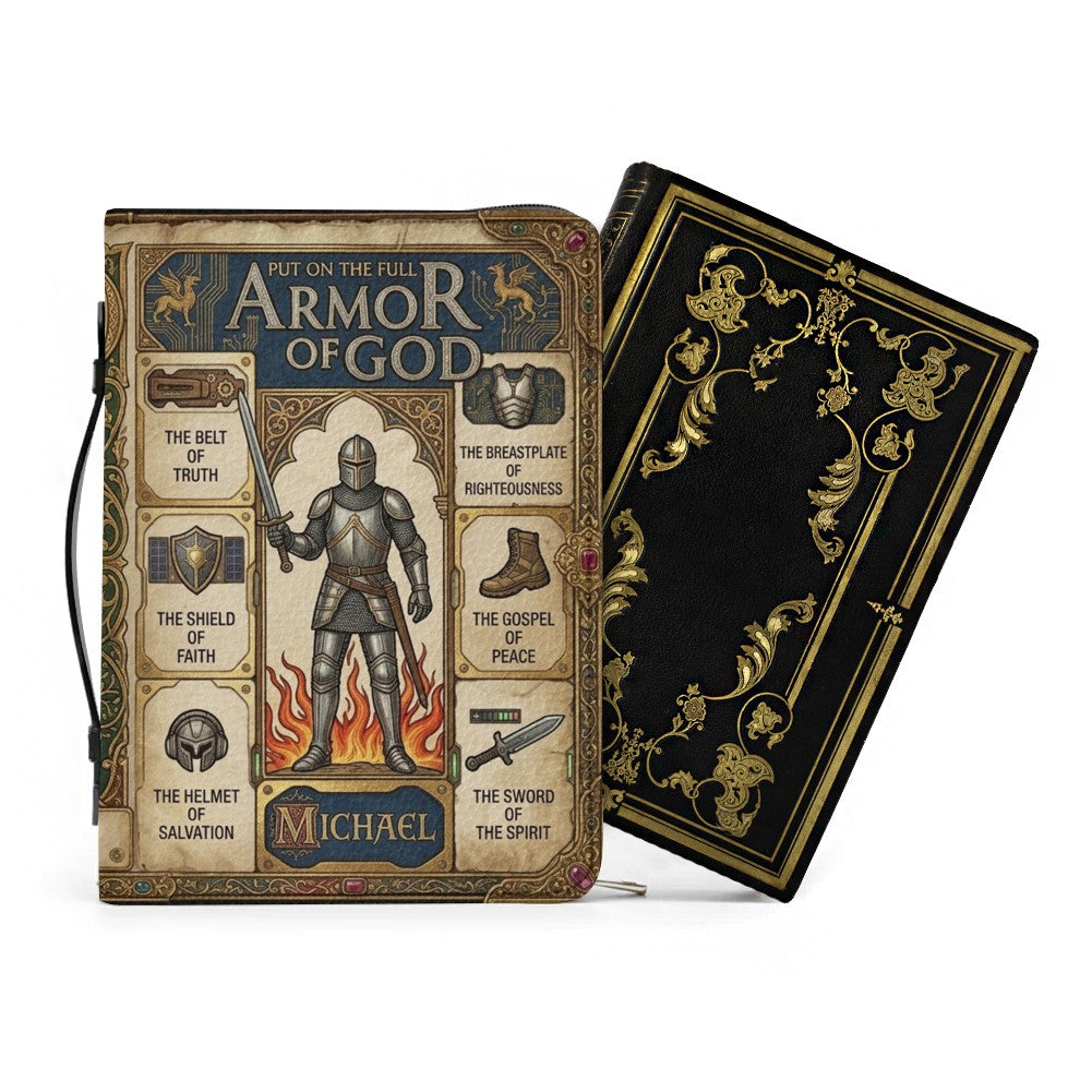 Armor of God Personalized Bible Cover for Men | CHRISTIANARTBAG Custom Leather Bible Case CAB02070226