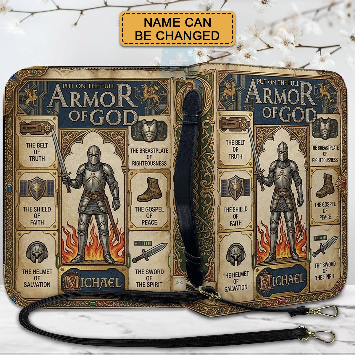 Armor of God Personalized Bible Cover for Men | CHRISTIANARTBAG Custom Leather Bible Case CAB02070226
