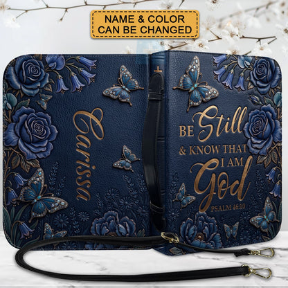Personalized Bible Cover Case with Handle & Strap, Custom Name & Color Floral Butterfly Bible Carrying Bag, Psalm 46:10 Gift for Women - CHRISTIANARTBAG CAB01092826