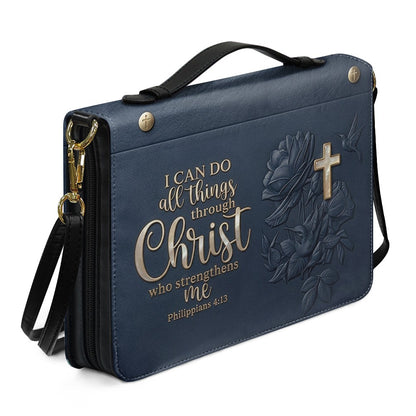 Personalized Bible Cover Case with Handle & Strap, Custom Name Leather Bible Bag | CHRISTIANARTBAG 01080326