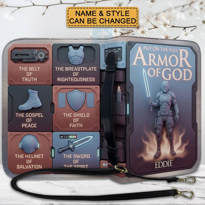 Personalized Armor of God Bible Cover with Name – Custom Holographic Christian Bible Bag with Carrying Handle & Strap | CHRISTIANARTBAG CAB03100626