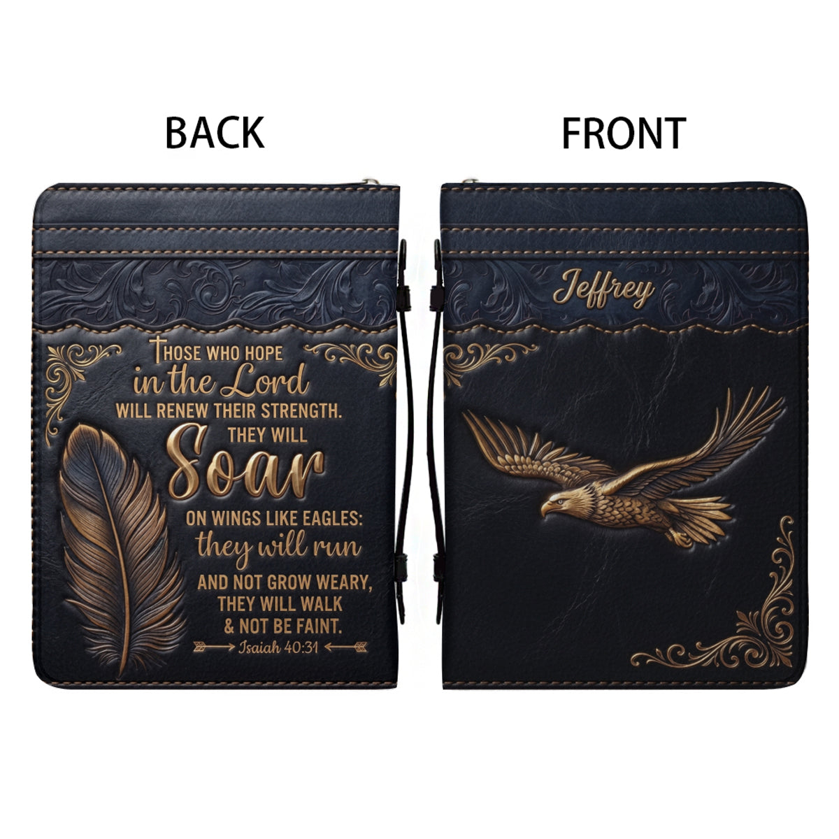 Personalized Bible Cover with Strap by CHRISTIANARTBAG - Custom Engraved Name & Isaiah 40:31 Eagle Design