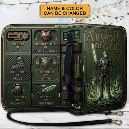 Personalized Bible Cover Armor of God | Custom Name Leather Bible Case with Handle | Christian Gift for Men Women | CHRISTIANARTBAG BLACK02060926