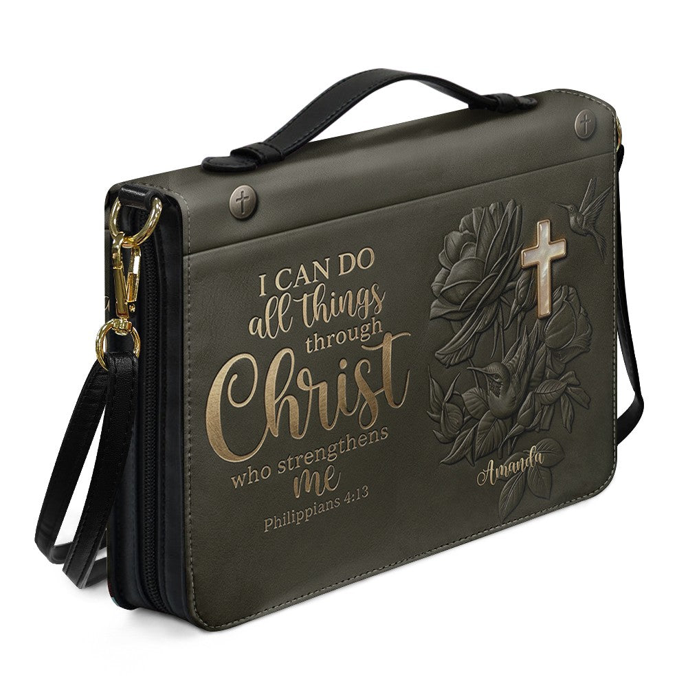 Personalized Bible Cover Case with Handle & Strap, Custom Name Leather Bible Bag | CHRISTIANARTBAG 01080326