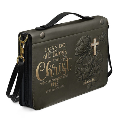 Personalized Bible Cover Case with Handle & Strap, Custom Name Leather Bible Bag | CHRISTIANARTBAG 01080326