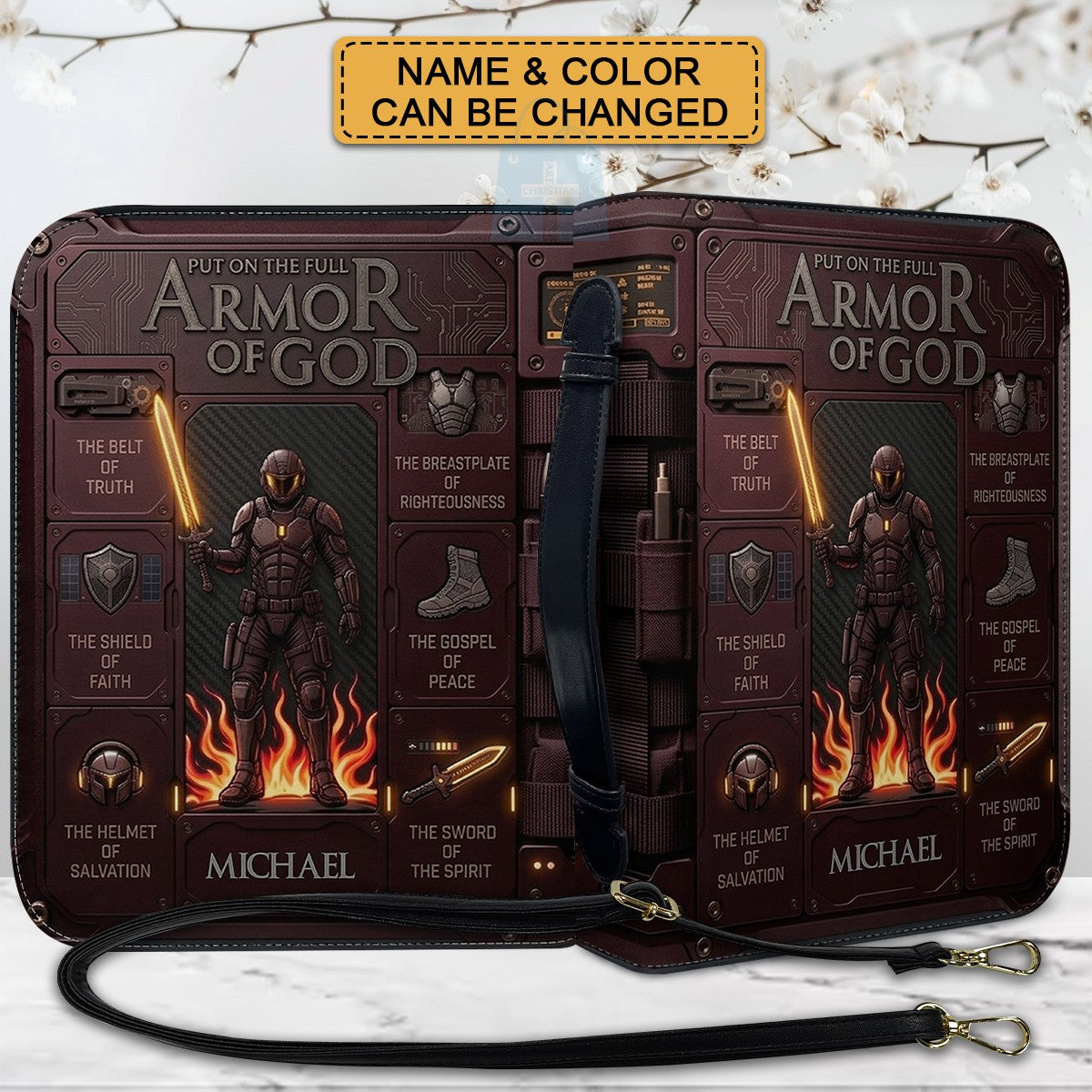 Personalized Armor of God Bible Cover for Men | Custom Leather Bible Case by CHRISTIANARTBAG CAB01062726