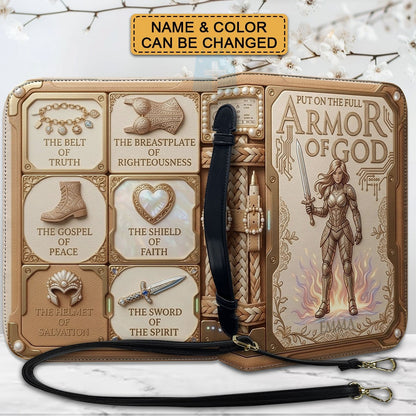 CHRISTIANARTBAG Personalized Bible Cover for Women - Custom Leather Bible Case with Handle & Zipper, Luxury Christian Gifts for Her, Floral Armor of God Protective Book Sleeve CAB01061526