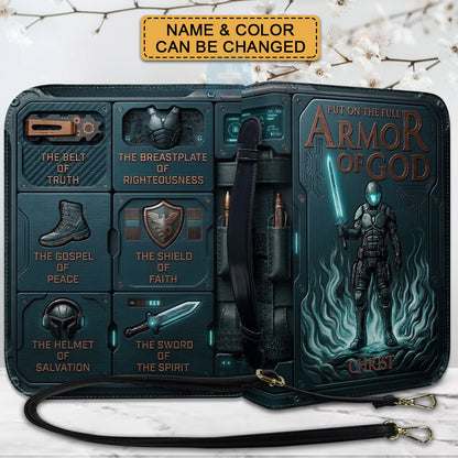 Personalized Bible Cover Armor of God | Custom Name Leather Bible Case with Handle | Christian Gift for Men Women | CHRISTIANARTBAG BLACK02060926
