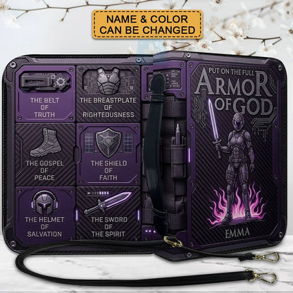 CHRISTIANARTBAG Personalized Bible Cover for Women - Custom Leather Bible Case with Handle & Zipper, Luxury Christian Gifts for Her, Floral Armor of God Protective Book Sleeve CAB01061526