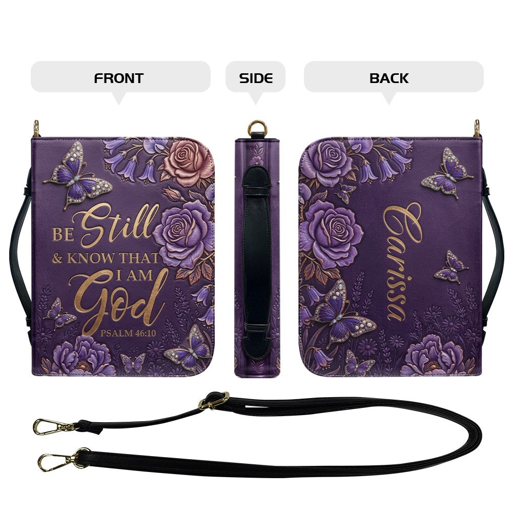 Personalized Bible Cover Case with Handle & Strap, Custom Name & Color Floral Butterfly Bible Carrying Bag, Psalm 46:10 Gift for Women - CHRISTIANARTBAG CAB01092826